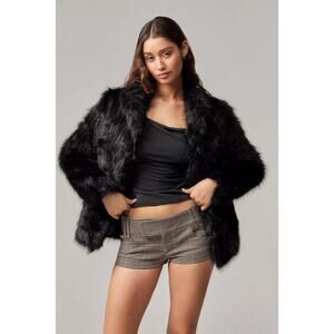 Lioness Black Faux Fur Coat Women's Size Medium EUC Lined Open Front